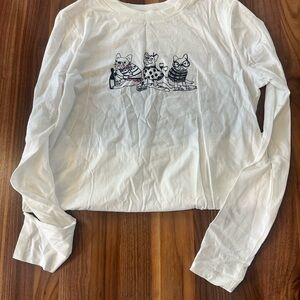 White Long Sleeve Shirt with French Bulldog Print